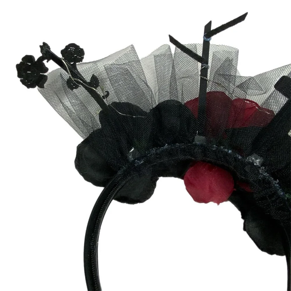 Goth Halloween LED Light Up Headband Bat Cross Roses Graveyard Costume Party